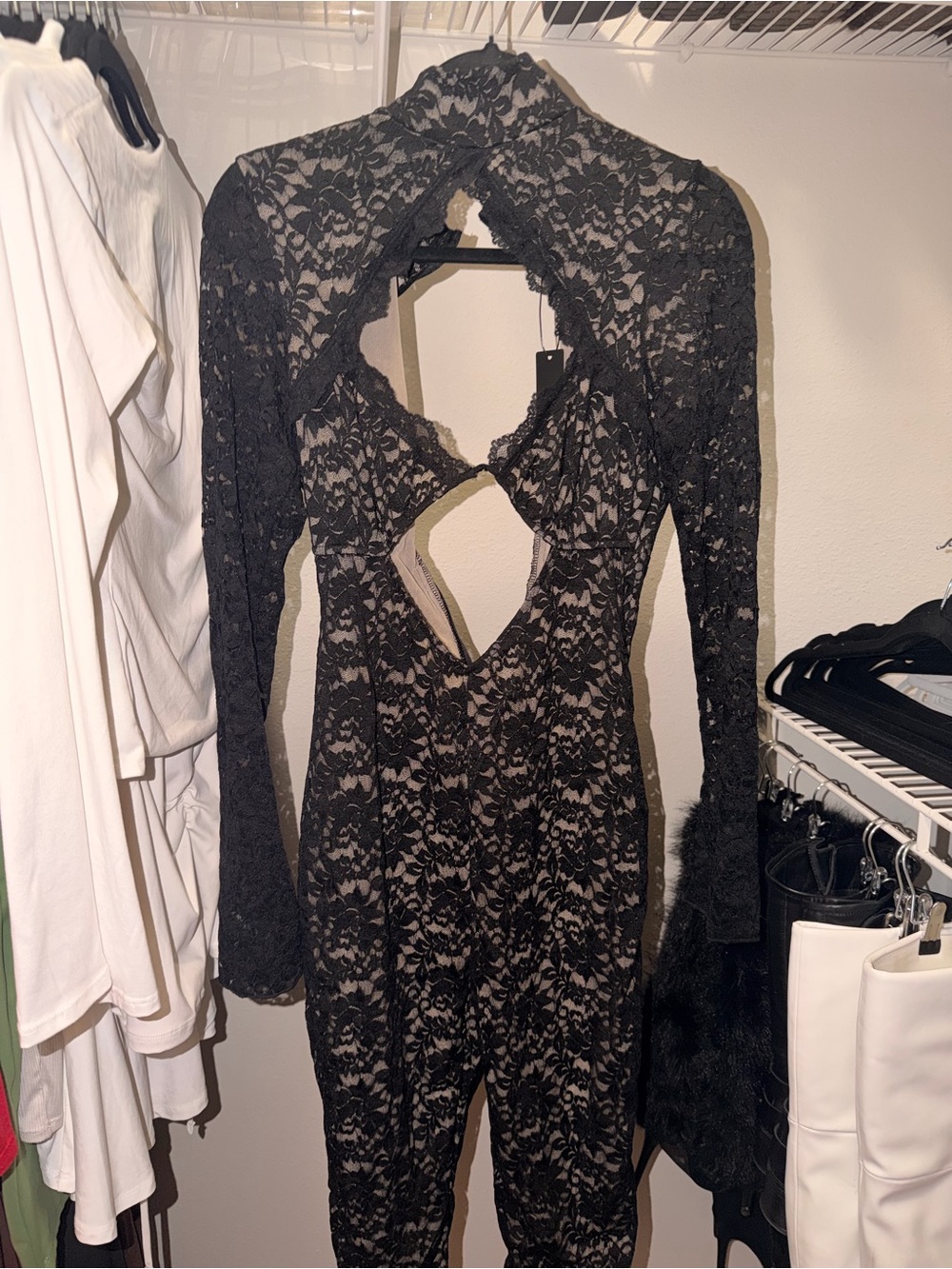 Black Lace Long-Sleeve Cutout jumpsuit